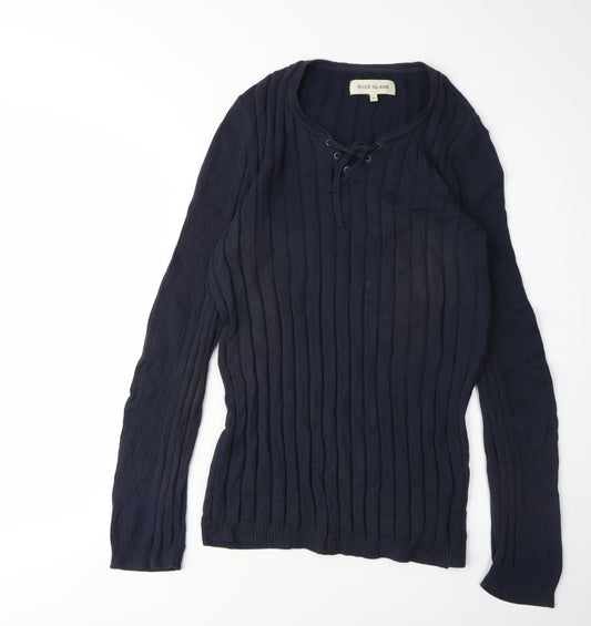 River Island Women's Blue Cable Knit Pullover Jumper M