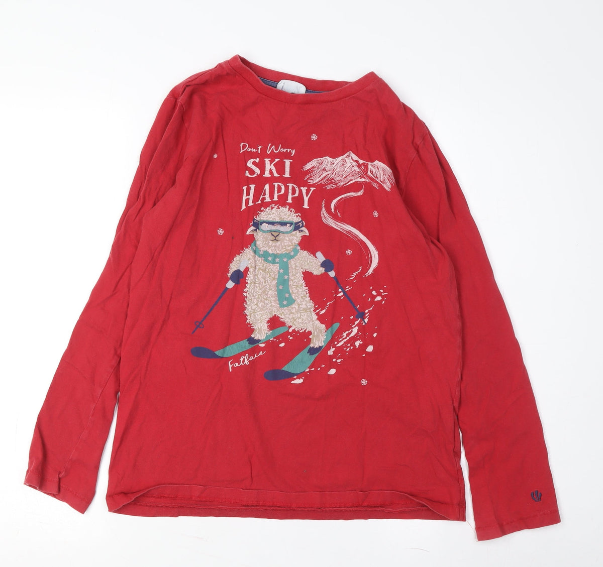 Additional front view of FatFace girls’ red ski happy long sleeve t-shirt 12-13 years