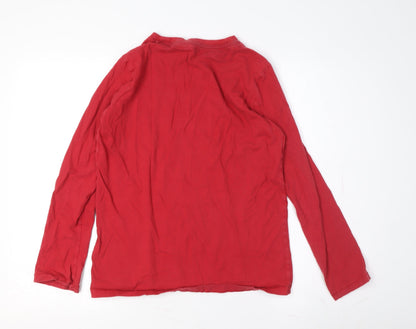 Back view of FatFace girls’ red ski happy long sleeve t-shirt 12-13 years
