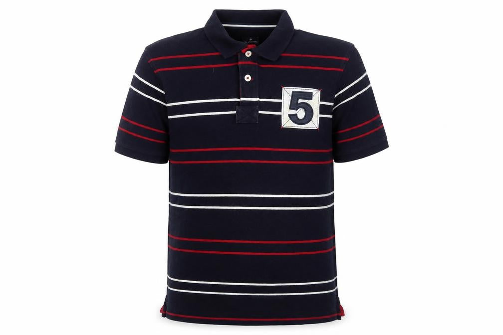 Marks & Spencer Men's Black Striped Polo L Cotton