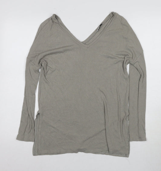 Oxxo Grey V-Neck Long Sleeve Women's Top, Size S