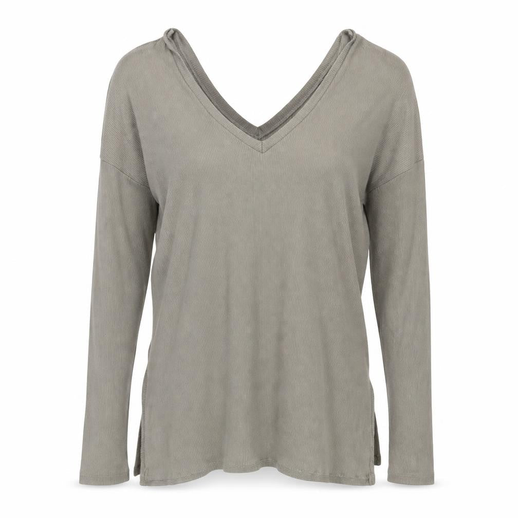 Oxxo Grey V-Neck Long Sleeve Women's Top, Size S