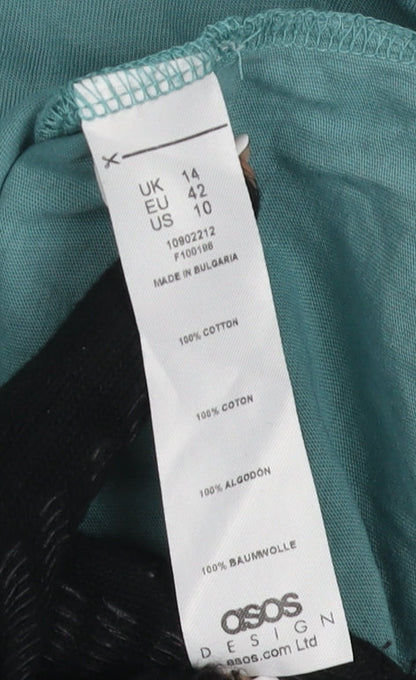 Close-up detail of ASOS Women's Green Long Sleeve Top, size 14