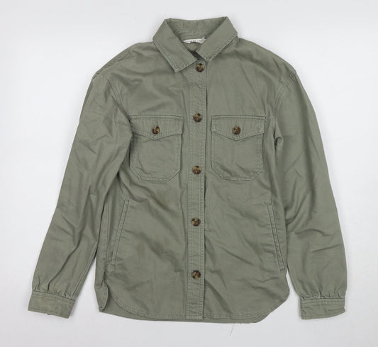 H&M Boys Green Cotton Shirt Jacket, Size 14, Button Closure