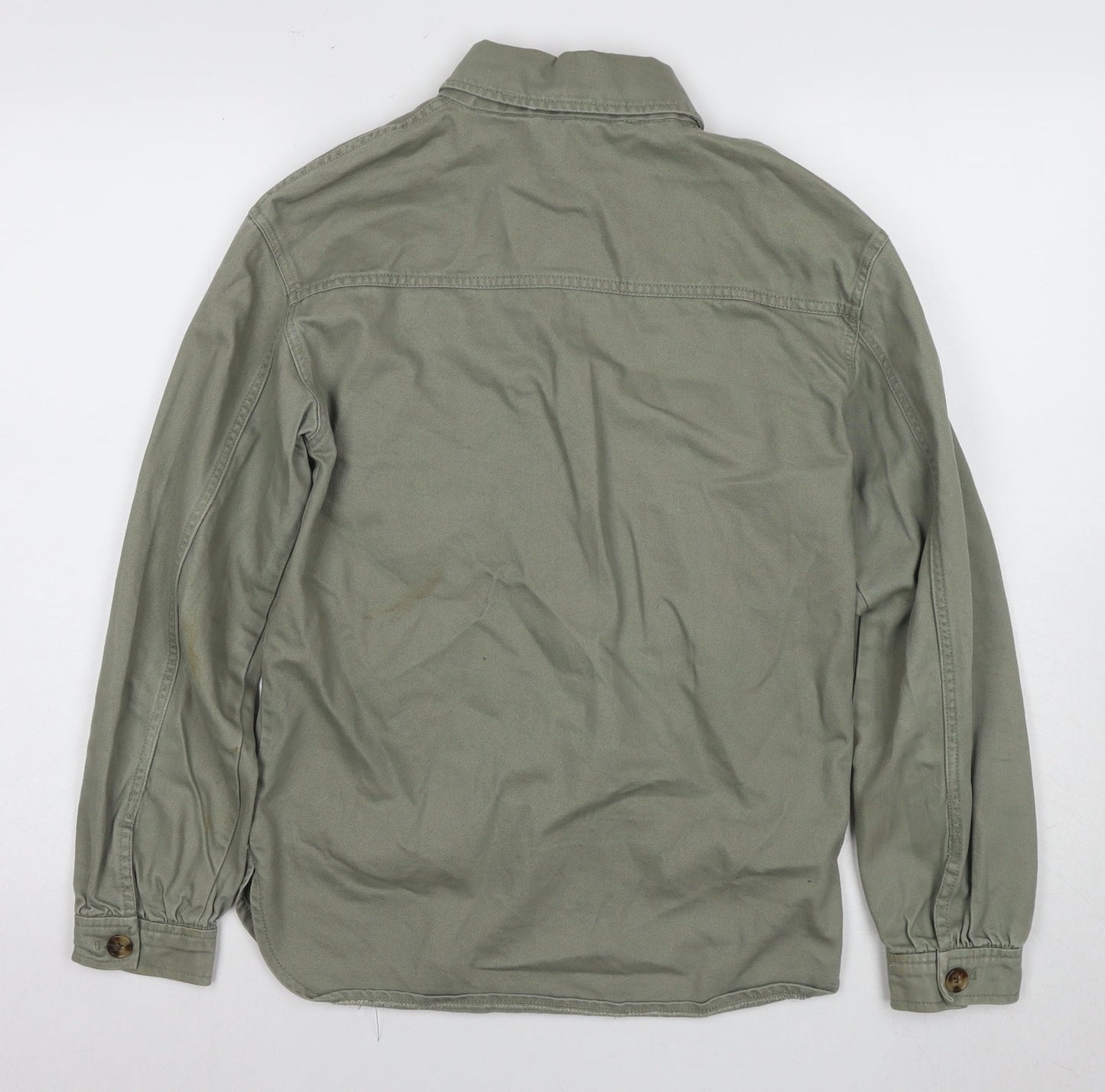 H&M Boys Green Cotton Shirt Jacket, Size 14, Button Closure