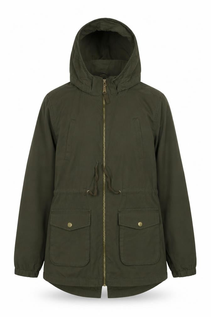 H&M Girls Green Parka Jacket with Hood Size 12-13 Years