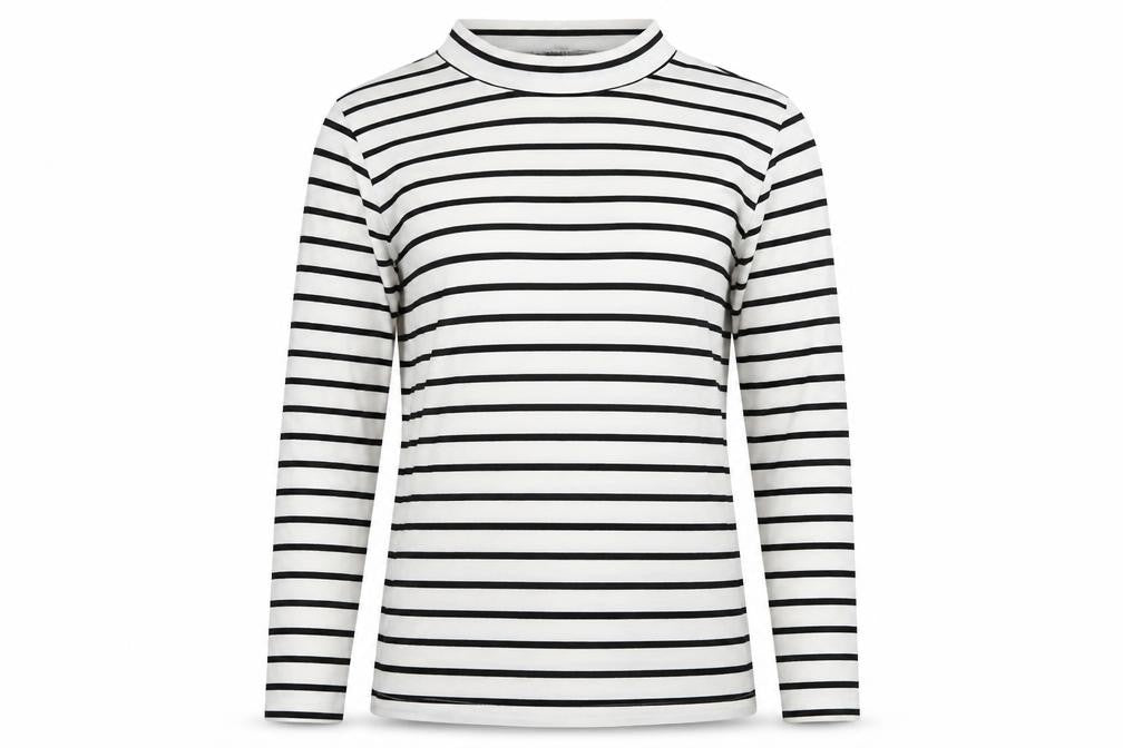 Boohoo Womens White Striped Long Sleeve Mock Neck T-Shirt