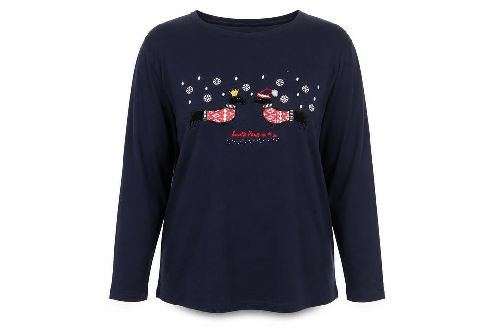 ISLE Women's Blue Christmas T-Shirt M Long Sleeve