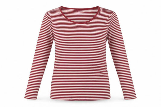 Rare Earth Women's Red Striped Long Sleeve T-Shirt, 2XS