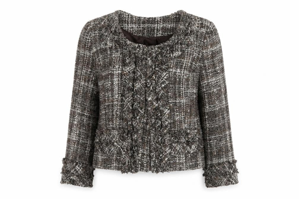 Malvin Women's Brown Plaid Boucle Blazer Size 10