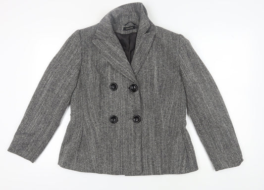 Apanage Women's Grey Wool Blazer, Size 14 Double Breasted