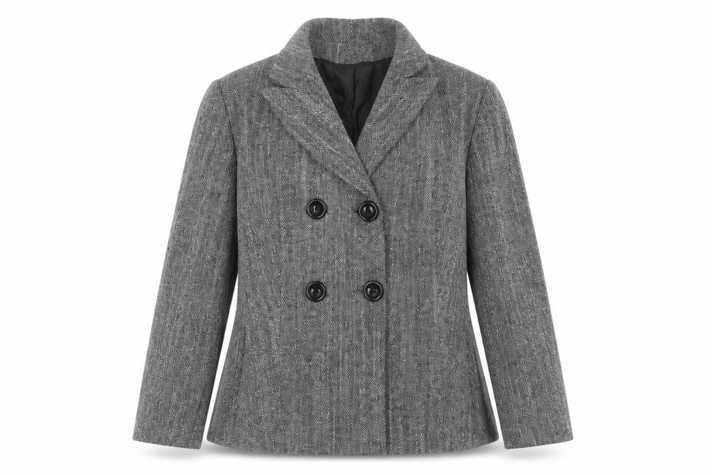 Apanage Women's Grey Wool Blazer, Size 14 Double Breasted