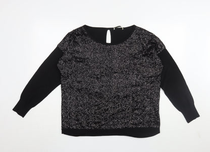 Oasis Women's Black Sequin Blouse M - Party Top