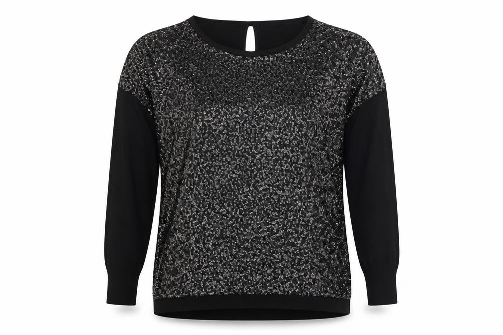 Oasis Women's Black Sequin Blouse M - Party Top