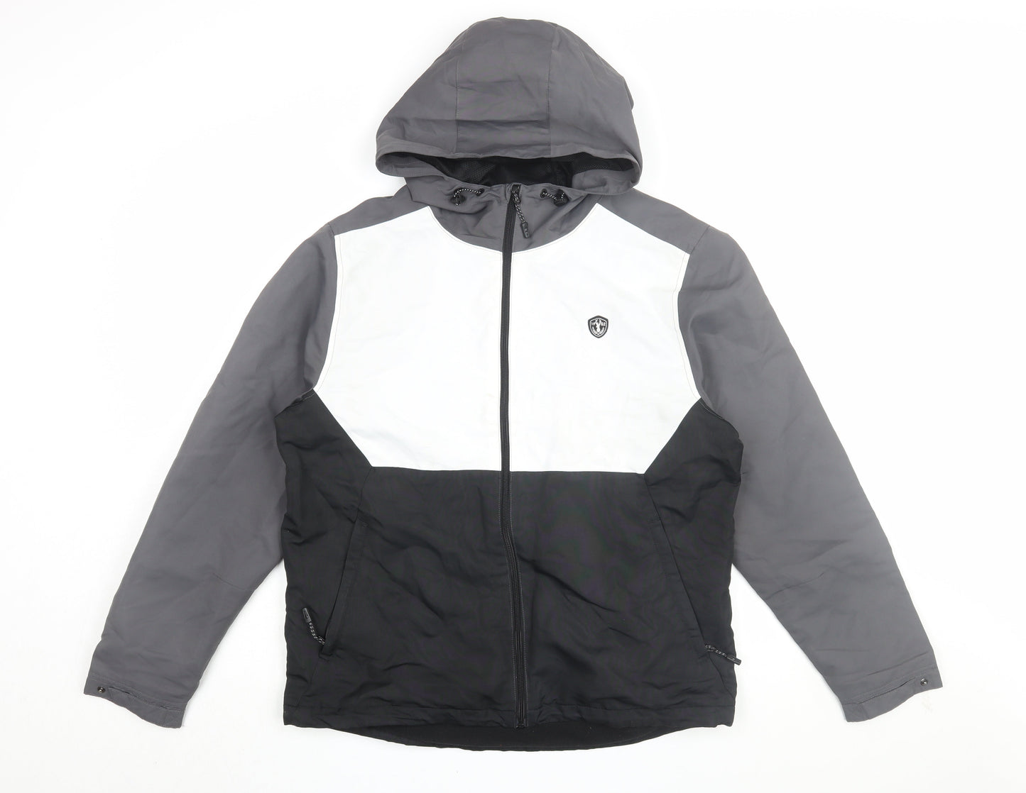 Next Men's Black Grey Jacket M Hooded Windbreaker