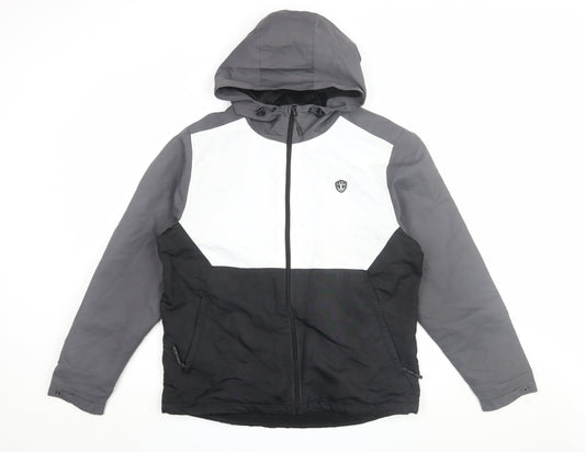 Next Men's Black Grey Jacket M Hooded Windbreaker
