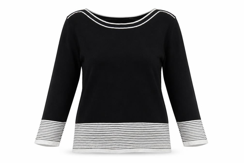 Roman Women's Black Stripe 3/4 Sleeve Blouse