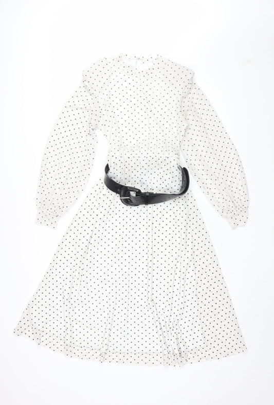 Reserved Women's White Polka Dot A-Line Dress XS