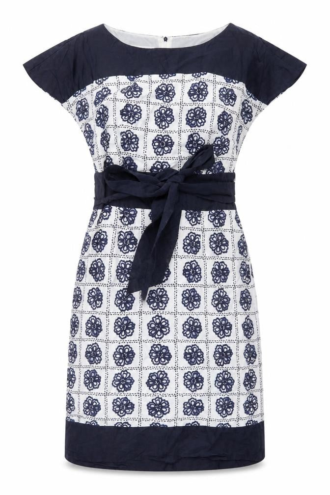 Laura Ashley Women's Blue Geometric Silk Shift Dress Size 12