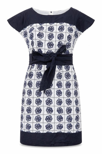 Laura Ashley Women's Blue Geometric Silk Shift Dress Size 12