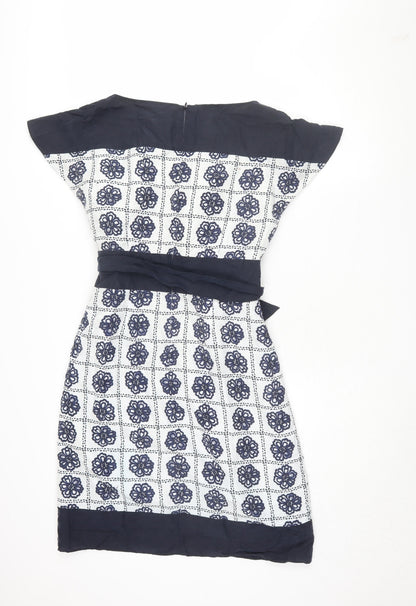 Laura Ashley Women's Blue Geometric Silk Shift Dress Size 12