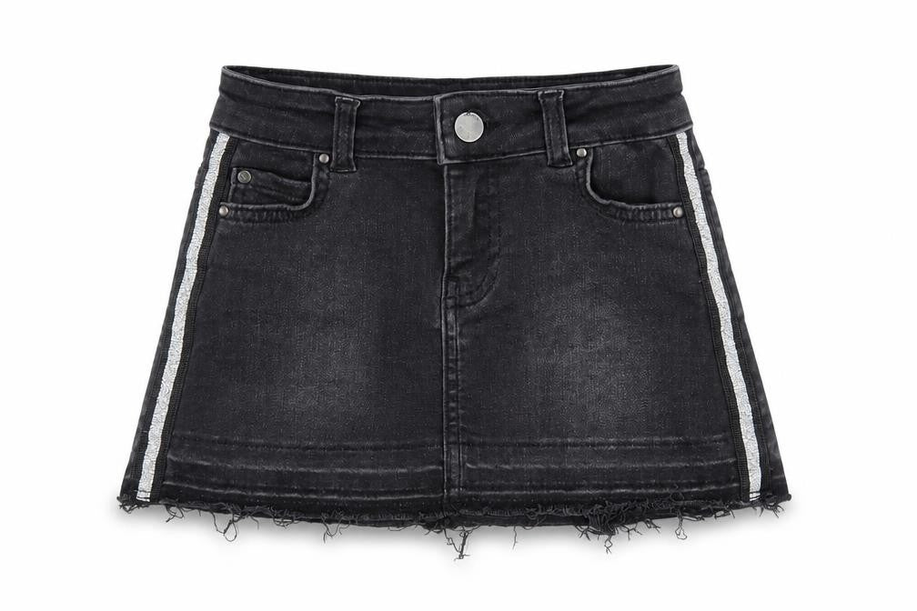 Mintie Girls Black Denim Mini Skirt Size 6 with Frayed Hem