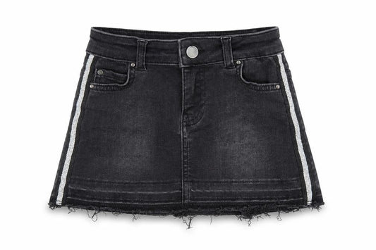 Mintie Girls Black Denim Mini Skirt Size 6 with Frayed Hem