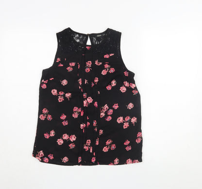 Oasis Women's Black Floral Tunic Blouse Size 8