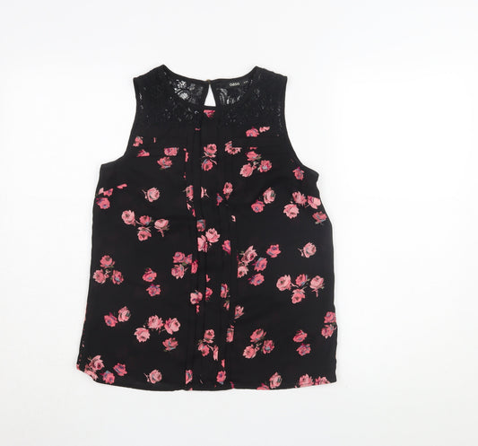 Oasis Women's Black Floral Tunic Blouse Size 8