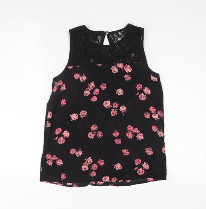 Oasis Women's Black Floral Tunic Blouse Size 8