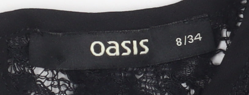 Oasis Women's Black Floral Tunic Blouse Size 8