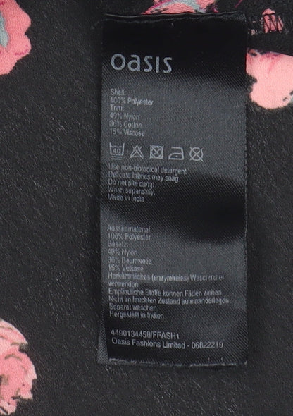 Oasis Women's Black Floral Tunic Blouse Size 8