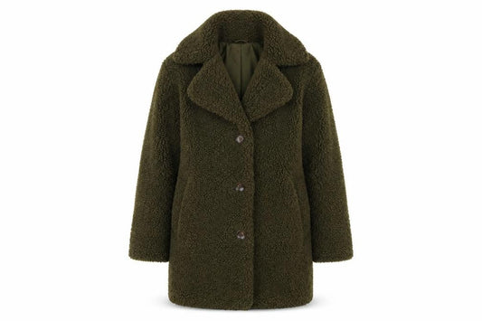 Front view of Miss Selfridge Women's Green Overcoat S Lined Fleece