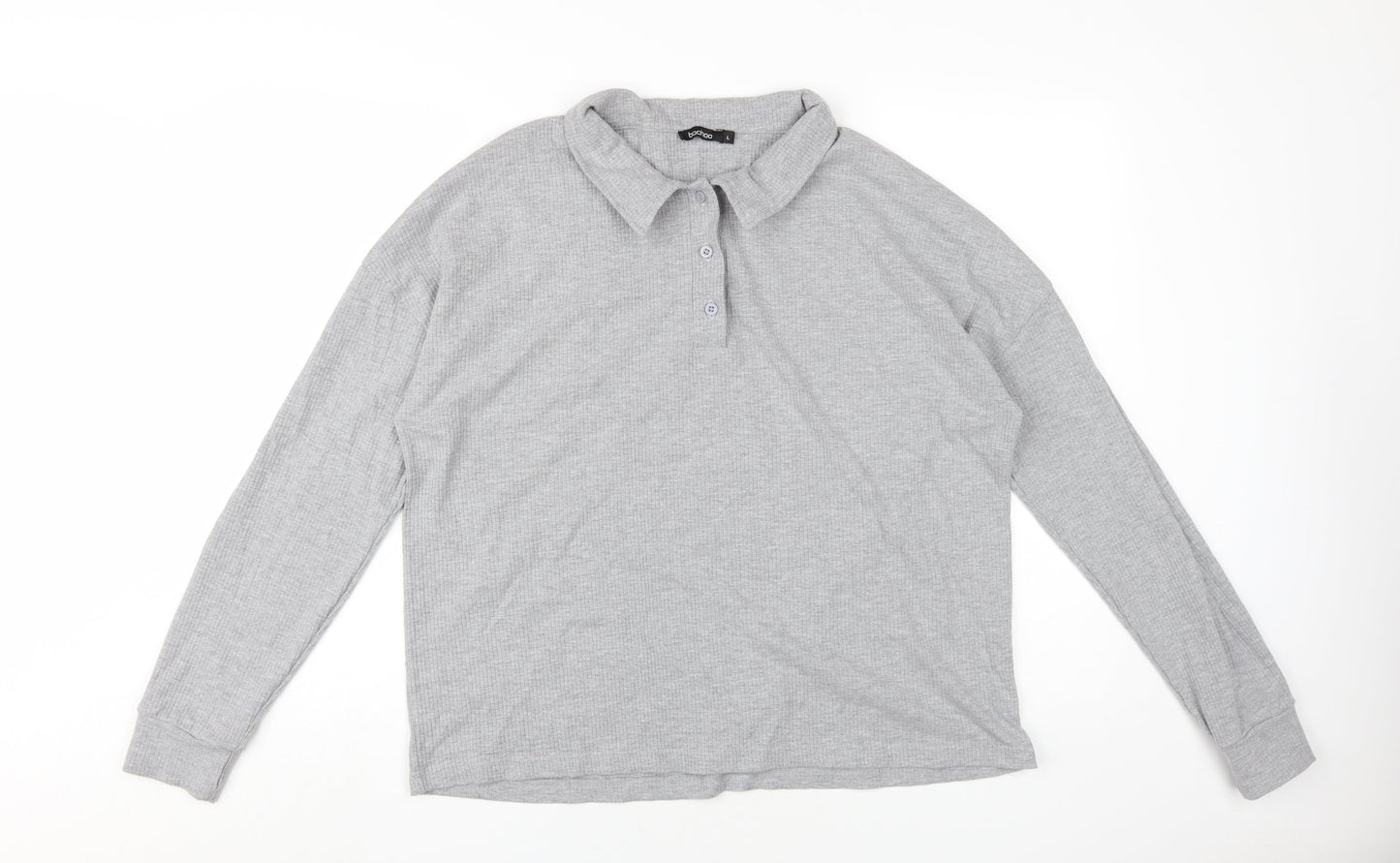 Boohoo Unisex Grey Button-Up Long Sleeve Top