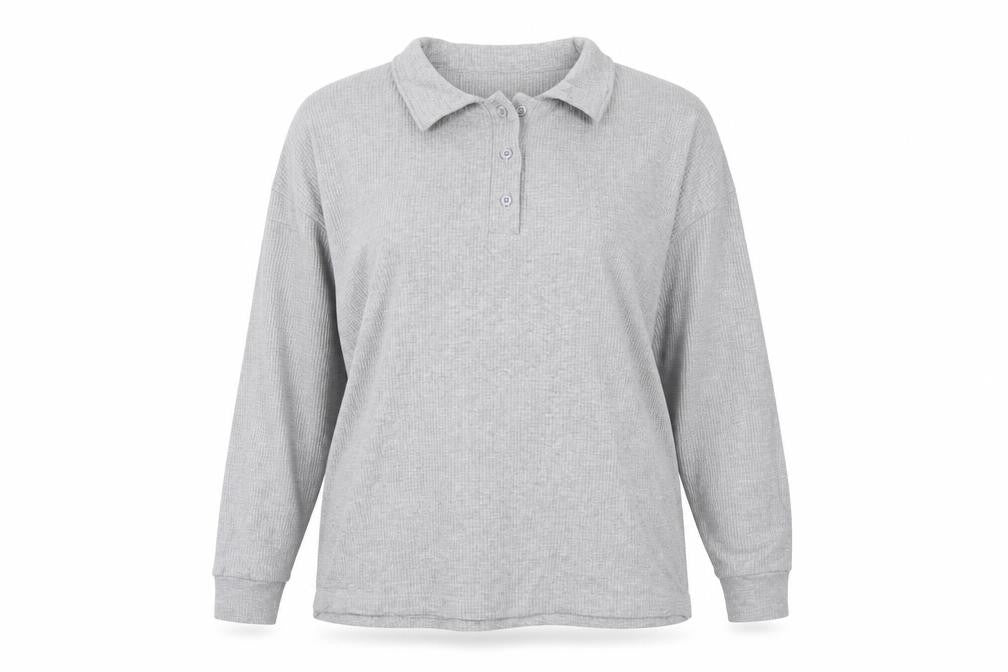 Boohoo Unisex Grey Button-Up Long Sleeve Top