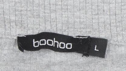 Boohoo Womens Grey Button-Up Long Sleeve Top