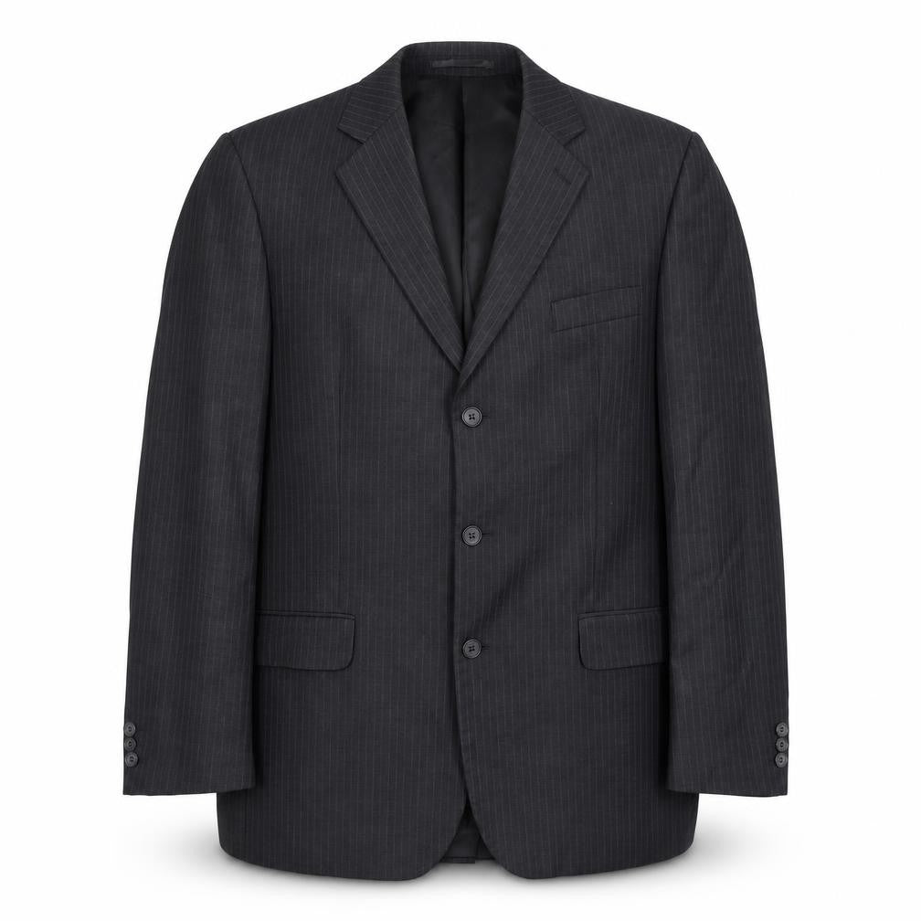 kji Men's Black Blazer, Size 42, Long, Formal Striped
