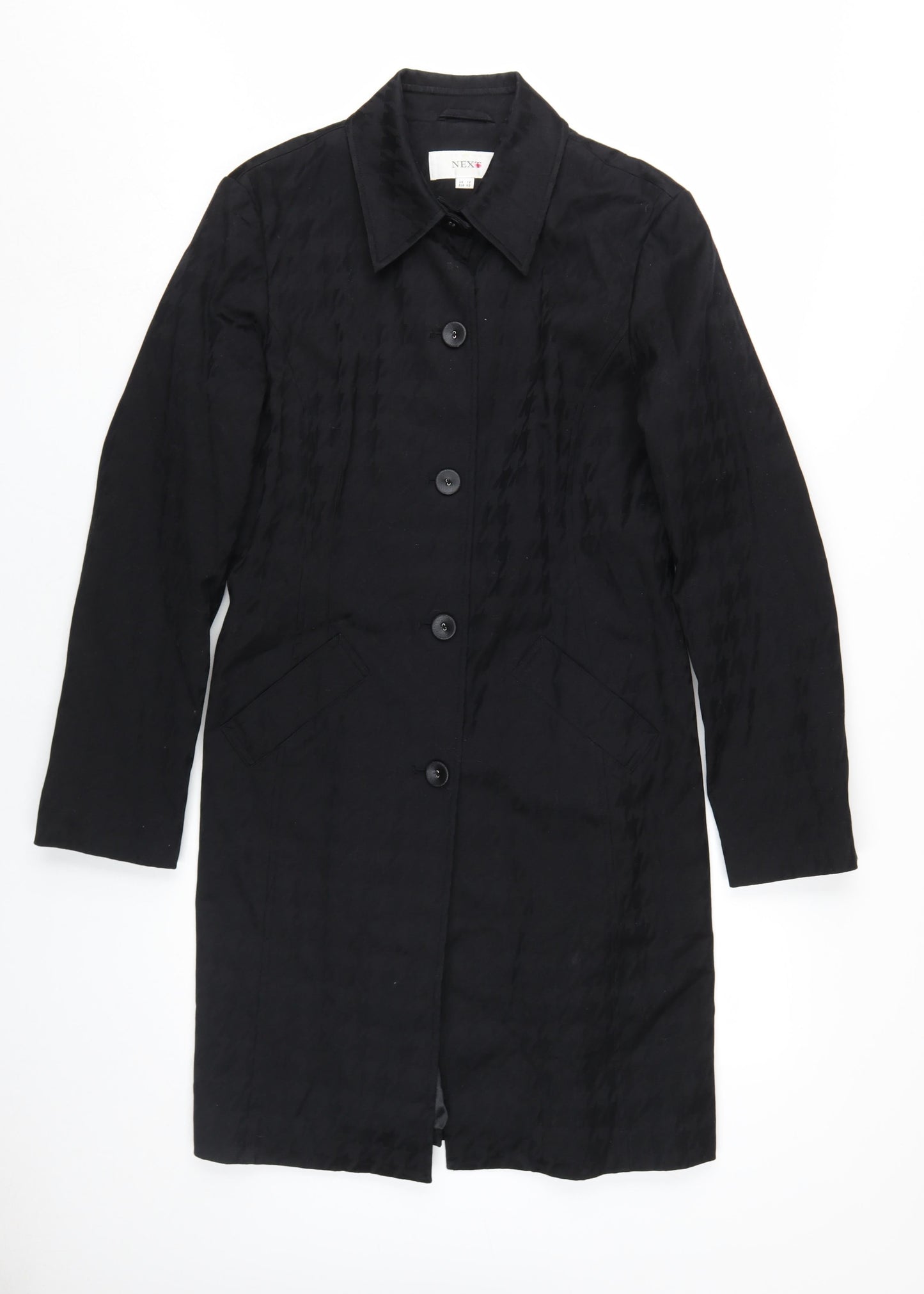 Next Women's Black Cotton Overcoat Size 12 Classic Style