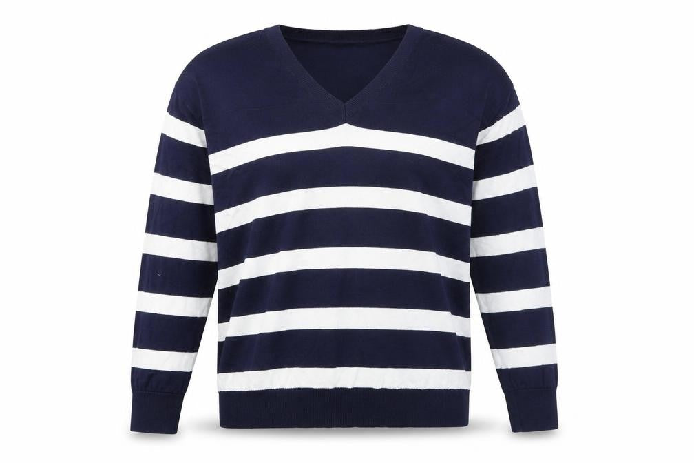 Zara Women's Blue Stripe V-Neck Knit Jumper Size S