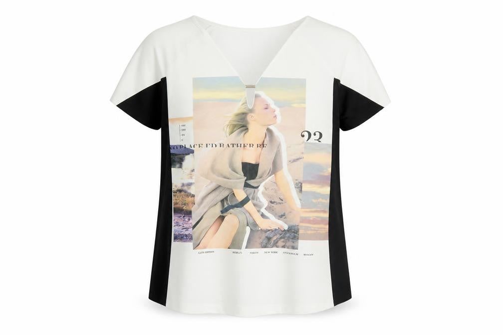 Zara Women's Multicoloured T-Shirt - Size M, V-Neck