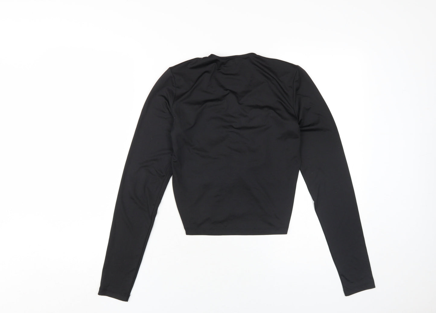 Monki Women's Black Cropped Ruched V-Neck Top, Size S