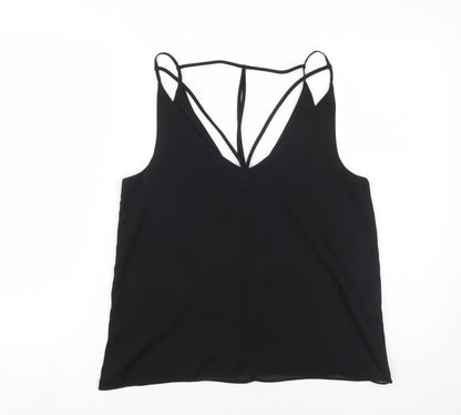 Additional front view of boohooMAN boohoo.com Women's Black V-Neck Basic Tank, size 12