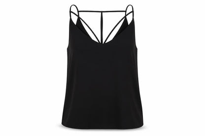 Front view of boohooMAN boohoo.com Women's Black V-Neck Basic Tank, size 12
