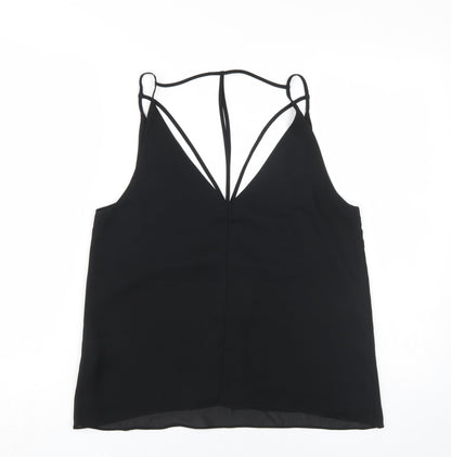 Back view of boohooMAN boohoo.com Women's Black V-Neck Basic Tank, size 12