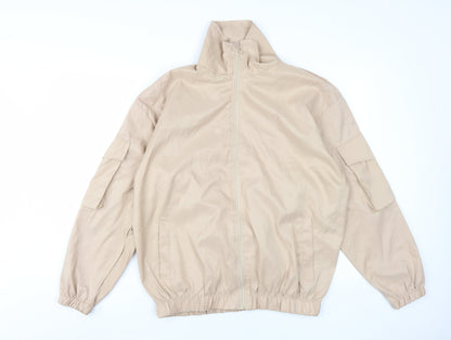 boohoo Women's Beige Basic Jacket L Casual Zip Lightweight