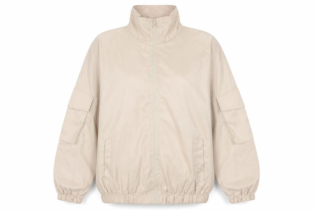 boohoo Women's Beige Basic Jacket L Casual Zip Lightweight