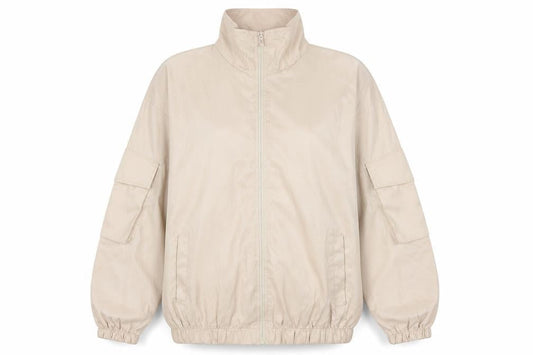 boohoo Women's Beige Basic Jacket L Casual Zip Lightweight