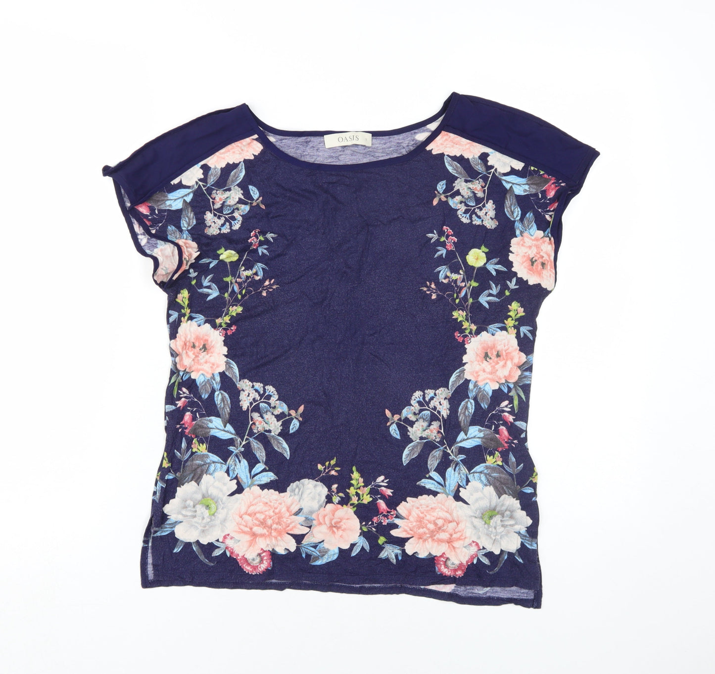 Oasis Women Blue Floral Tunic T-Shirt Size S