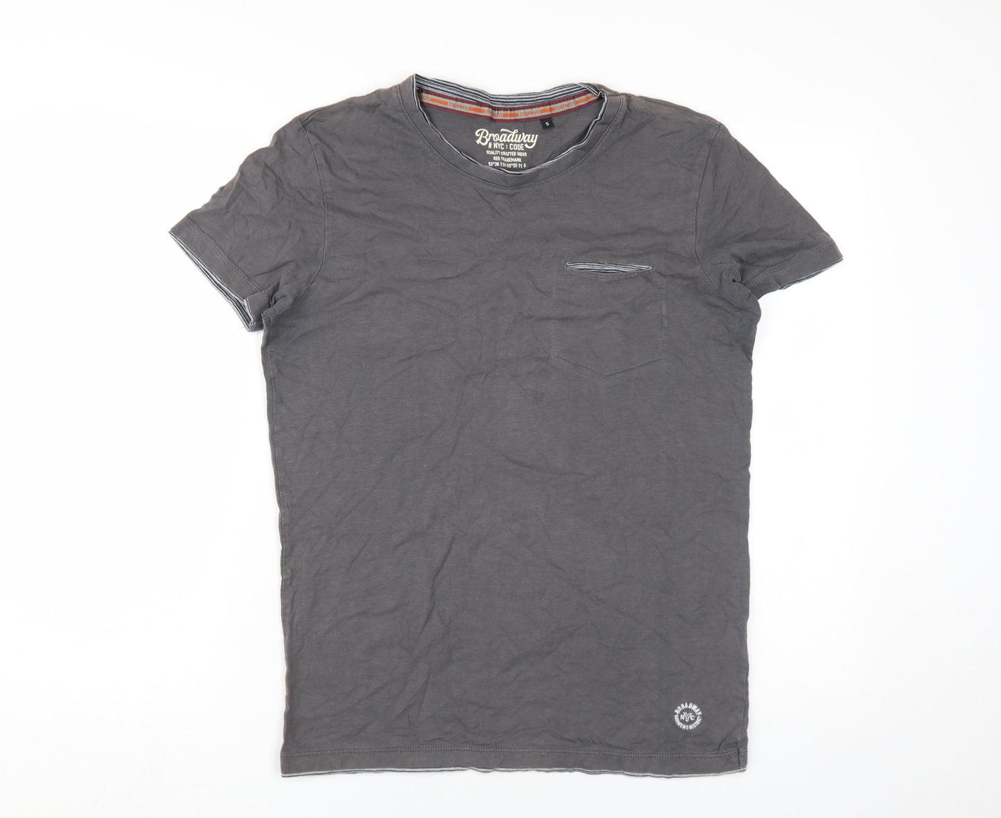 Broadway Men's Grey V-Neck Cotton T-Shirt Size S