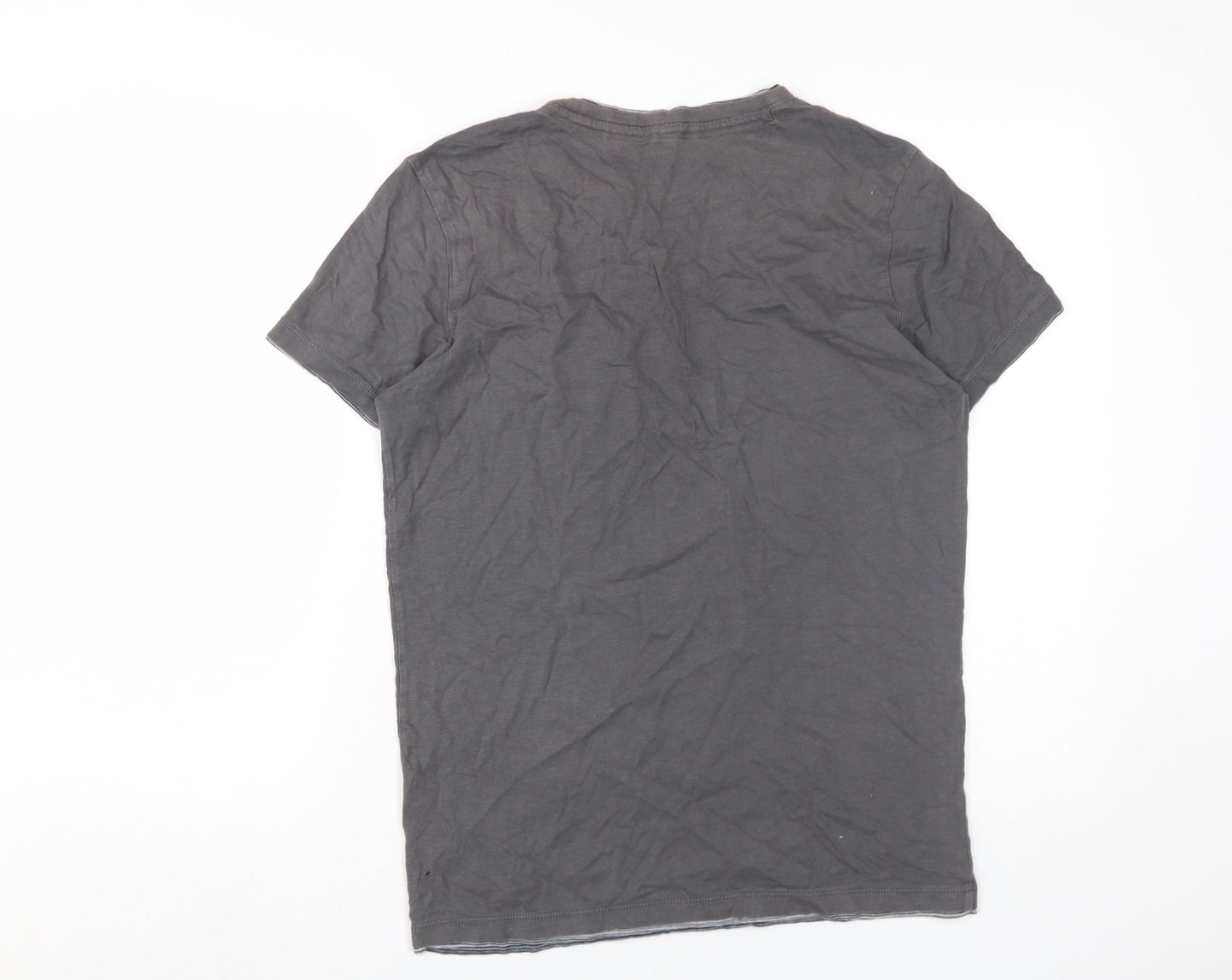 Broadway Men's Grey V-Neck Cotton T-Shirt Size S